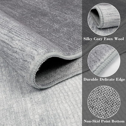 Wonnitar Modern Ombre 5x7 Grey Rugs for Living Room, Washable Large Bedroom Area Rug, Non-Slip Stain Resistant Dining Table Throw Mat, Abstract Carpet for Entry Basement Dorm (Grey, 5'x7')