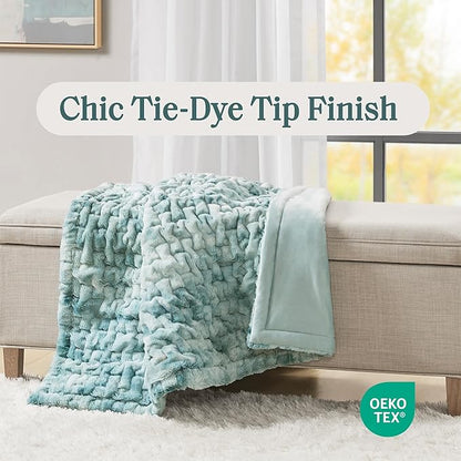 Madison Park Faux Fur Throw, Luxurious Ruched Texture, Fuzzy Warm, Plush Mink-Like Reverse, All Season, Lightweight & Cozy Blanket-Throw for Sofa, Couch, Living Room & Office 50" x 60" Blue Tie Dye