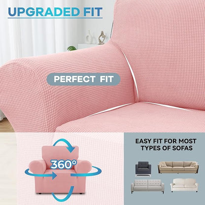 LURKA Stretch Chair Sofa Slipcovers 1 Piece Couch Covers for Sofa Furniture Protector Full Sofa Covers with Elastic Bottom for Kids and Dog (Small, Pink)