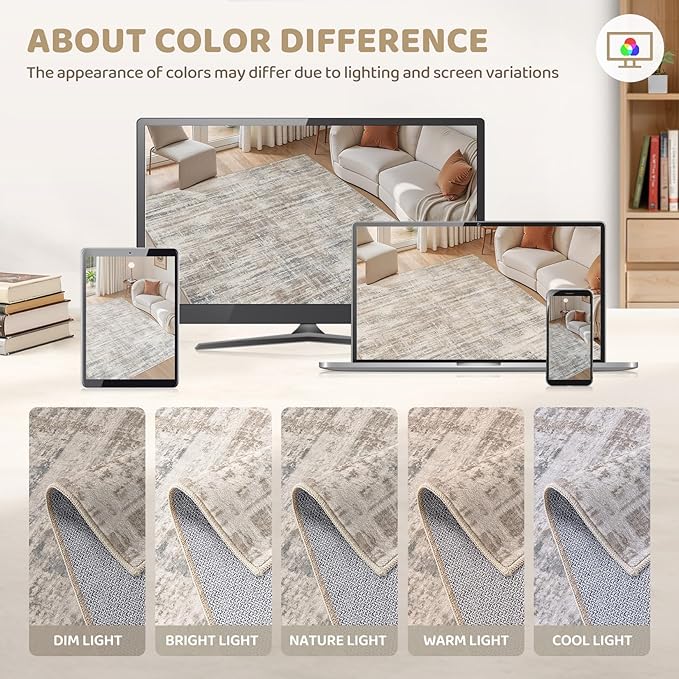 2x3 Entryway Area Rugs: Washable Neutral Abstract Small Rug Door Mat Non-Slip Soft Low Pile Indoor Carpe for Entrance Kitchen Front Door Bathroom Entry Kids Room - Brown