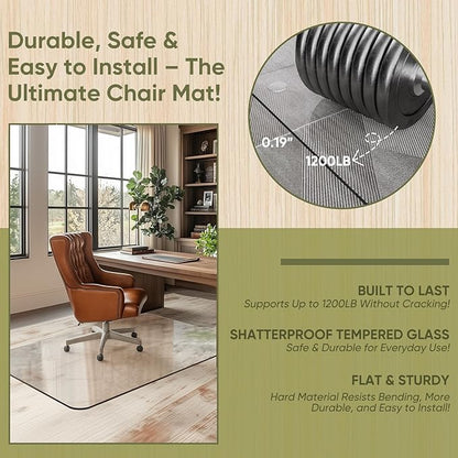 Office Chair Mat for Carpet & Hardwood, Upgraded 32" x 48" Dual Use Tempered Glass Chair Mat for Chair and Footrest Under Desk