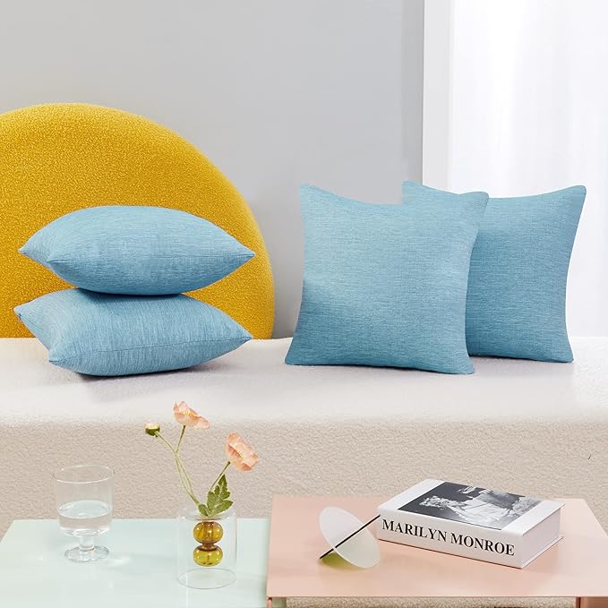 Deconovo Decorative Throw Pillow Covers - Set of 4 Soft Linen Cushion Covers, 20x20 Inch, Green & Machine Washable Pillowcases for Sofa, Bedroom, Living Room Décor, Coral Green,COVERS ONLY, No Inserts