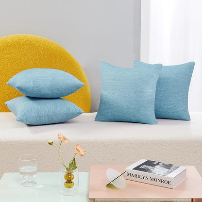 Deconovo Decorative Throw Pillow Covers - Set of 4 Soft Linen Cushion Covers, 20x20 Inch, Green & Machine Washable Pillowcases for Sofa, Bedroom, Living Room Décor, Coral Green,COVERS ONLY, No Inserts