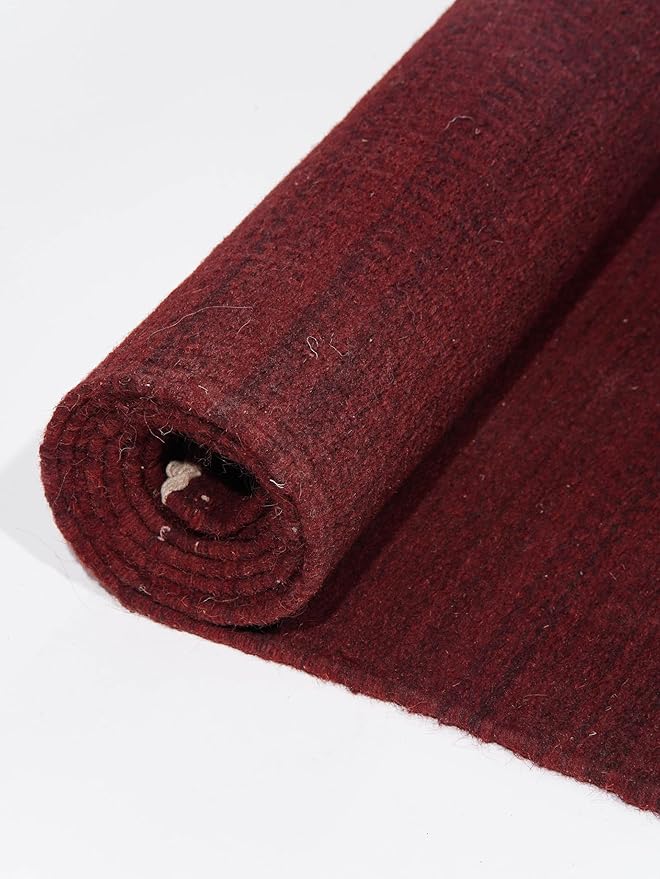 Rugsotic Carpets Hand Woven Flat Weave Kilim Wool ECO-Friendly Area Rugs - 8'x8', Square Shape, Burgundy Color, Solid Plain Design, Low Pile Handmade Area Rugs for Living Room, Bed Room (D00111)