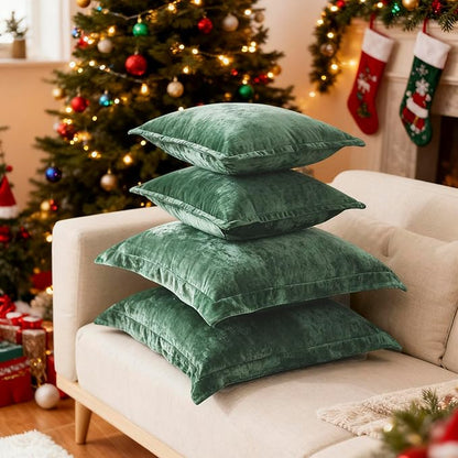 Luxurious Velvet Throw Pillow Covers 20x20 Set of 2 Decorative Pillow Covers Solid Square Cushion Case for Sofa Couch Bedroom Farmhouse, Green