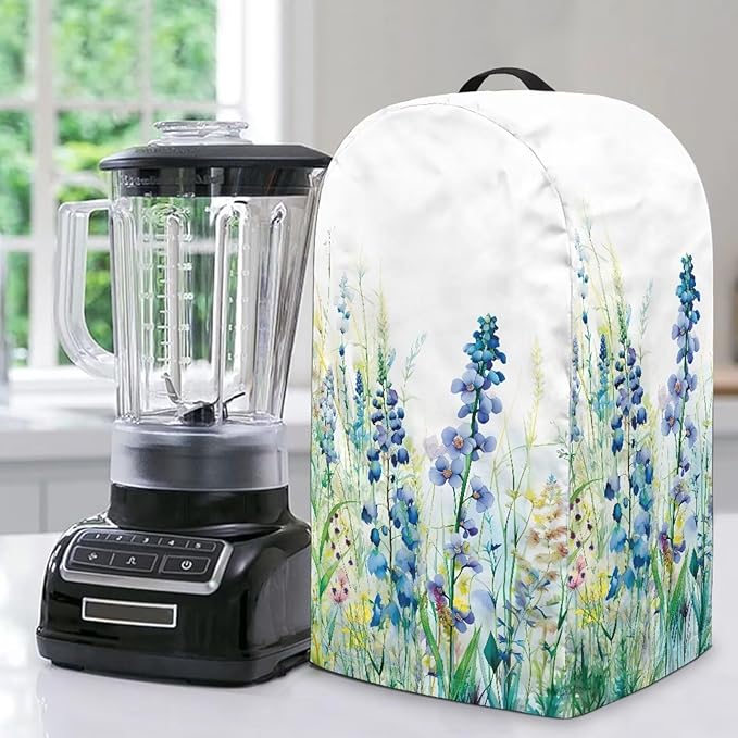 Blue Lavender Floral Kitchen Blender Cover Food Processor Dust Cover with Drawstring and Top Handle, Dust Protection Easy to Clean Small Appliance Coffee Maker Cover Juicer Cover