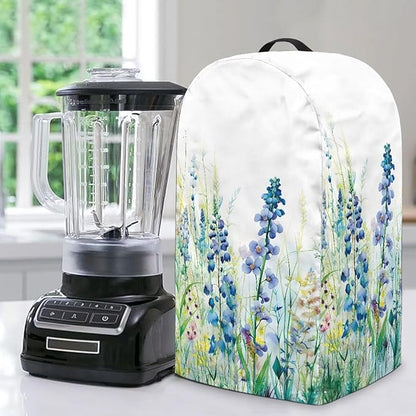 Blue Lavender Floral Kitchen Blender Cover Food Processor Dust Cover with Drawstring and Top Handle, Dust Protection Easy to Clean Small Appliance Coffee Maker Cover Juicer Cover