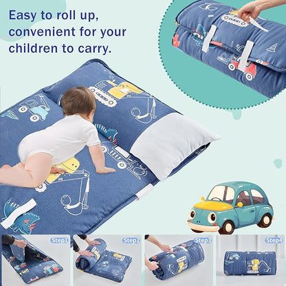 Toddler Nap Mat with Removable Pillow,Ultra Soft Slumber Bags for Girls,Kids Sleeping Bags with Roll Up Design, Perfect for Preschool,Daycare,Kindergarten
