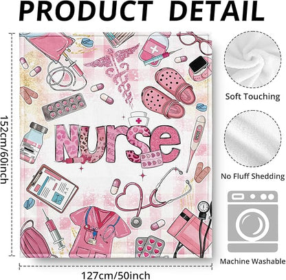 Pink Nurse Blanket, Coquette Pink Print Throw Blankets for Office Home Bedroom Living Room Couch Decor, Nurse Appreciation Gifts for Women, Nursing Gifts, 50x60 Inch
