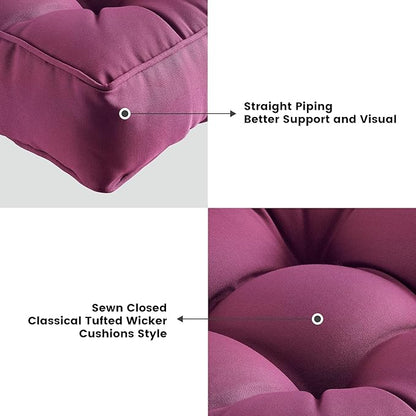 ARTPLAN Outdoor Seat Cushion,Square Thick Tufted Pure Chair Cushion for Patio Wicker Chair with Tie,Set of 2,19"x19"x5"，Plum