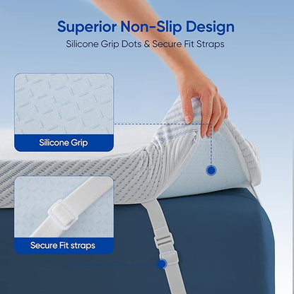 3 Inch Queen Size Gel Memory Foam Mattress Topper High Density Cooling Pad Pressure Relief Bed Topper with Removable & Washable Cover - Nanoocool™