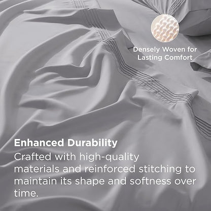 Bedsure Deep Pocket California King Sheet Sets - Fits Mattresses Up to 21 Inches Thick - 4 Piece Bed Sheets, Moisture Wicking, Soft & Cooling Bedsheet & Pillowcases, Easy & Secure Fit, Light Grey