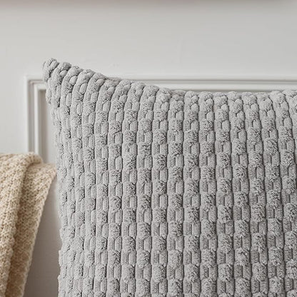 Kevin Textile 14x36 Inch Long Lumbar 1 Pack Boho Decorative Throw Pillow Cover Soft Striped Corduroy Rectangle Cushion Case Farmhouse Solid Color Accent for Living Room Couch Sofa Bed, Light Grey
