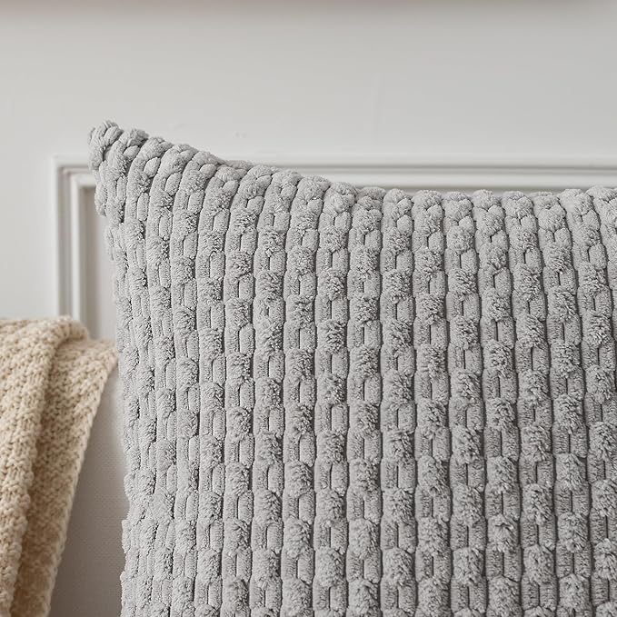 Kevin Textile 12x24 Inch Pillow Cover 1 Pack Boho Decorative Soft Striped Corduroy Lumbar Farmhouse Solid Color Accent Rectangle Cushion Case for Living Room Couch Sofa Bed, Light Grey