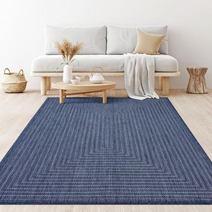 Adiva Rugs Outdoor Indoor Area Rug, Weather Resistant, Easy to Clean, Stain Resistant Floor Mat for Dining Room, Backyard, Deck, Patio (Navy Weiss, 8' x 10')