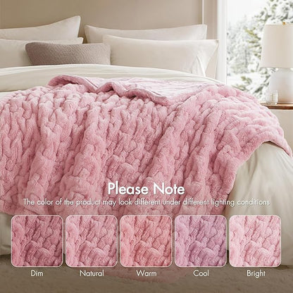 Madison Park Ruched Luxury Throw Premium Soft Cozy Brushed Long Faux Fur for Bed, Couch or Sofa, 50"x60", Pink