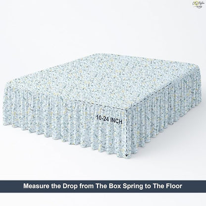 Cottington Lane Ruffled Bed Skirt Full Size with Split Corner, Brushed Microfiber Hotel Quality Dust Ruffle, 21 Inch Drop Gathered Bedskirt, Soft, Stylish, Shrink & Fade Resistant, Garden Bloom