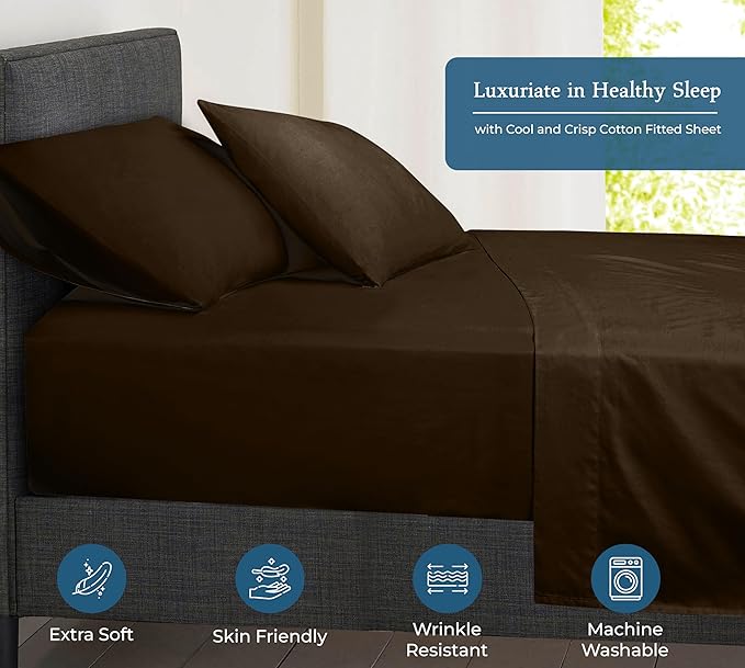 Royale Linens 400 Thread Count 100% American Grown Cotton Fitted Sheet Queen Size - All Around Elastic Fitted Sheet - Luxury Sateen Weave - Snug Fit Bottom Sheets Fit Up to 16" (Queen,Hazel Nut)