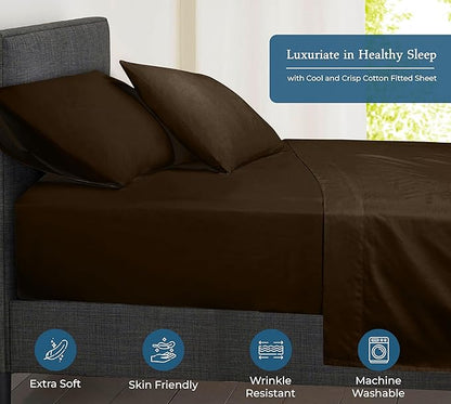 Royale Linens 400 Thread Count 100% American Grown Cotton Fitted Sheet Queen Size - All Around Elastic Fitted Sheet - Luxury Sateen Weave - Snug Fit Bottom Sheets Fit Up to 16" (Queen,Hazel Nut)