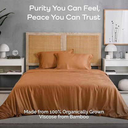 Duvet Cover Set - 100% Viscose Derived from Bamboo Duvet Cover King Size, 3 PC Luxury Cooling Duvet Cover for Hot Sleepers, Silky Buttery Soft Comforter Cover & 2 PC King Pillowcases, Almond