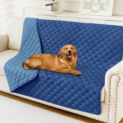 Smiry Waterproof Dog Bed Cover Blanket, Soft Reversible Pet Blanket, Washable Leakproof Cats Dogs Couch Cover for Sofa, Couch, Furniture, Plaid (52x82 Inch, Navy/Blue)