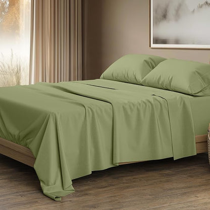 THREAD SPREAD 100% Egyptian Cotton Sheets Queen Size - 1500 Thread Count 4 PC Queen Sheet Set Egyptian Cotton, Sateen Weave Luxury Sheets Queen, High Thread Count Sheet, 17" Deep Pocket - Sage Green