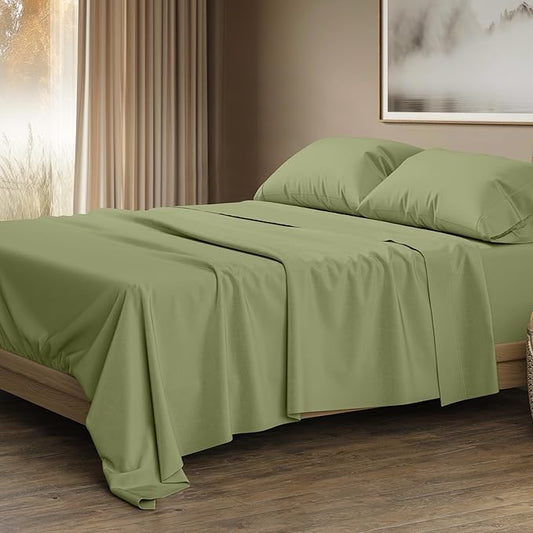 THREAD SPREAD 100% Egyptian Cotton Sheets Queen Size - 1500 Thread Count 4 PC Queen Sheet Set Egyptian Cotton, Sateen Weave Luxury Sheets Queen, High Thread Count Sheet, 17" Deep Pocket - Sage Green