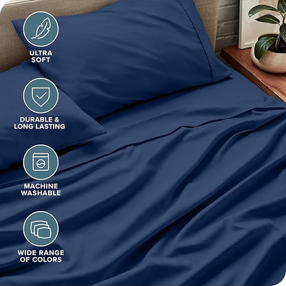 Bare Home Queen Sheet Set - Luxury 1800 Ultra-Soft Microfiber - Double Brushed - Deep Pockets - Easy Fit - 4 Piece Set - Bedding Sheets & Pillowcases (Queen, Dark Blue)