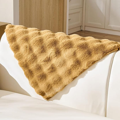 Faux Fur Armrest Cover Backrest Cover Fuzzy Plush Thick Bubble Sofa Cover Luxury Soft Cozy Couch Cover Anti-Slip Sofa Slipcover Washable Furniture Protector (Brown Yellow,28"x28")