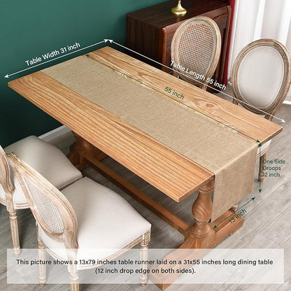 NEWISHER Farmhouse Rustic Table Runner Solid Flaxen Rectangular Table Runners Faux Linen Table Runner for Everyday Use Kitchen Dining Party Table 13x48 Inch