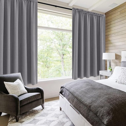 DWCN Grey Blackout Curtains for Half Window, Thermal Insulated Energy Saving Room Darkening Curtains for Kitchen/Bedroom (W60 x L36 inch, Set of 2 Panels, Top of Rod Pocket)