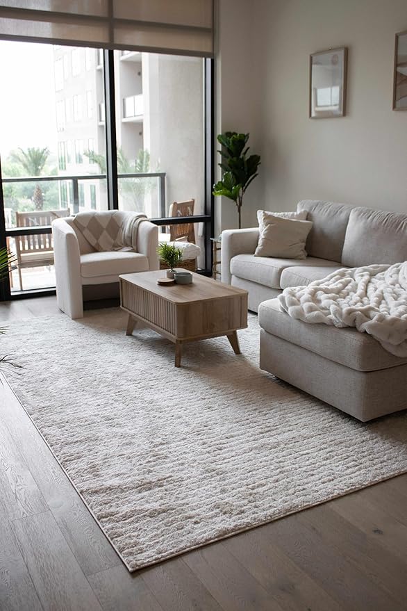 Hauteloom Keita Living Room, Bedroom Area Rug - Contemporary - High Pile - Bone - 5'3" x 7'