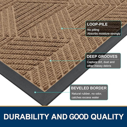 Smiry Front Door Mat Outside Entrance, Heavy Duty Sturdy Natural Rubber Doormat, Trap Dirt and Moisture, Easy Clean Low Profile Mats for Indoor Outdoor Entry, Irregular Triangle (59x35, Coffee)