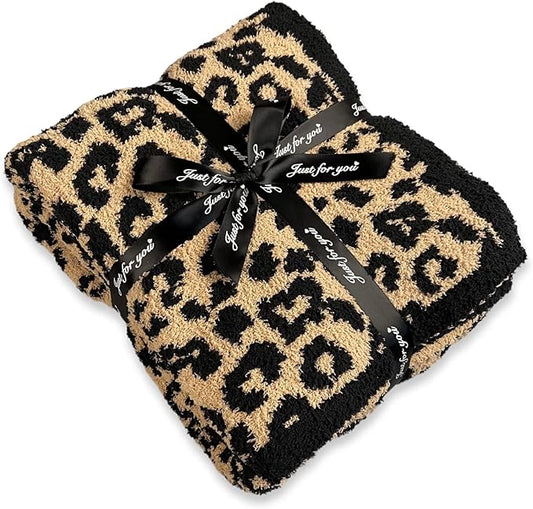 Fluffy Leopard Knitted Throw Blanket for Couch Lightweight Soft Plush Fluffy Warm Cozy -50x60inch,Perfect for Bed, Sofa,Leopard