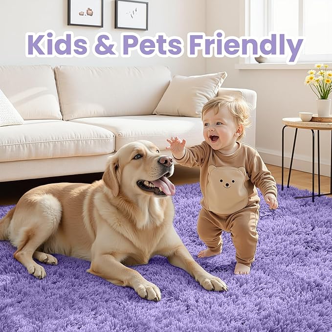 4x6 Area Rugs for Living Room Rug: Soft Fluffy Shag Purple Rugs for Bedroom, Non-Slip Large Fuzzy Plush Rug Indoor Floor Carpet for Nursery Kids Boys Girls Room, Dorms, Playroom, Modern Home Decor