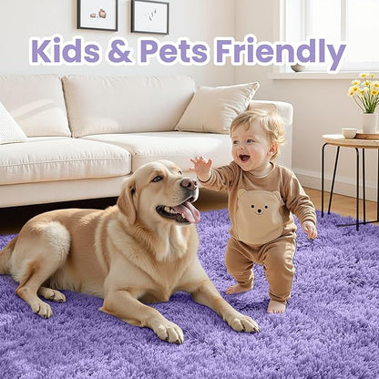 4x6 Area Rugs for Living Room Rug: Soft Fluffy Shag Purple Rugs for Bedroom, Non-Slip Large Fuzzy Plush Rug Indoor Floor Carpet for Nursery Kids Boys Girls Room, Dorms, Playroom, Modern Home Decor