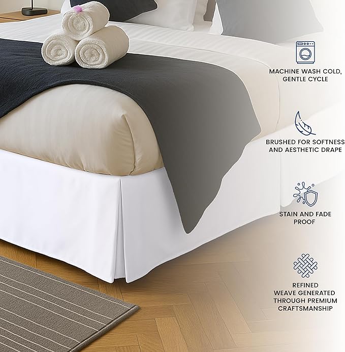 Utopia Bedding Twin Bed Skirt - Soft Quadruple Pleated Ruffle - Easy Fit with 15 Inch Tailored Drop - Hotel Quality, Shrinkage and Fade Resistant (Twin, White)
