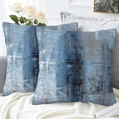 Throw Pillow Cover Case Blue and Grey Abstract Art Pillow Covers 18x18 Inch Set of 2,Soft Decorative Throw Pillow Case for Living Room Bedroom Sofa Couch Cushion Covers