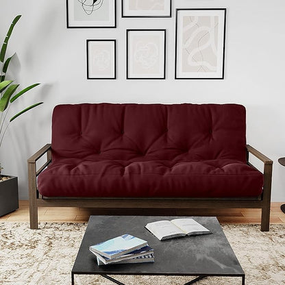 Royal Sleep Products by The Futon Factory 6 inch Foam Futon Mattress - Solid Burgundy Cover - Queen Size - CertiPUR Certified Foams - Made in USA - (Frame not Included)
