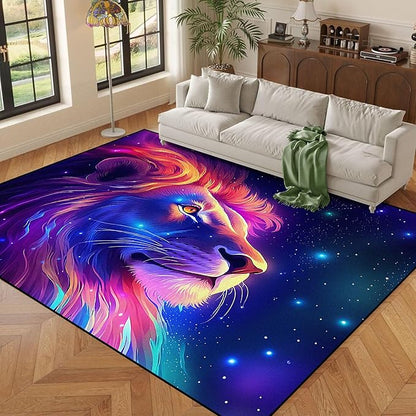 5' X 7' Galaxy Lion Rug 3D Fierce Lions Area Rugs for Kids Bedroom Living Room Playroom Gameroom Boys Glitter Carpet Throw Rugs Floor Mat