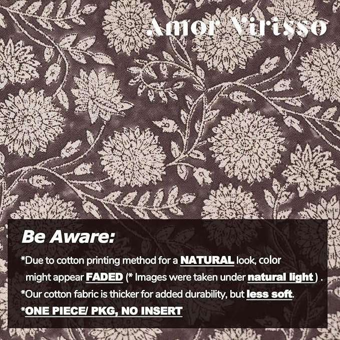 Amor Virisso Floral Pillow Covers 18x18 Throw Pillow Covers Vintage Block Print Pillow Cover Neutral Couch Pillows for Living Room Farmhouse Decorative Accent Sofa Pillows, Dark Brown