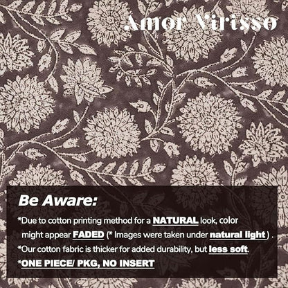 Amor Virisso Floral Pillow Covers 18x18 Throw Pillow Covers Vintage Block Print Pillow Cover Neutral Couch Pillows for Living Room Farmhouse Decorative Accent Sofa Pillows, Dark Brown