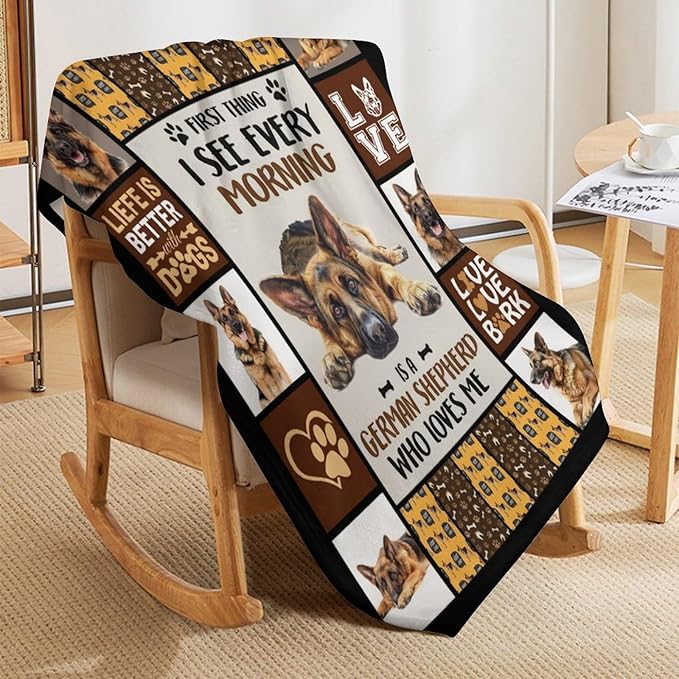German Shepherd Dog Print Blanket Best Dog Pet Animal Throw Blankets for Couch Sofa Stuff Decor Gifts Lightweight Soft Cozy Fleece Plush Warm Flannel Bedding for Lover Man Woman Teen Adults 50"x60"