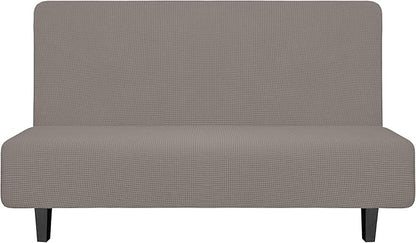 Easy-Going Stretch Futon Slipcover Armless Futon Bed Cover Furniture Protector Without Armrests with Elastic Bottom for Kids, Soft Jacquard Fabric Small Checks (Medium, Taupe)