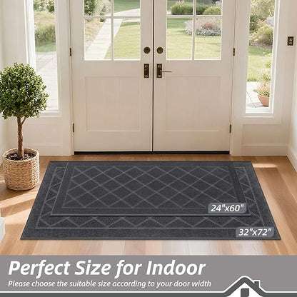BEQHAUSE Dirt Trapper Door Mat 24" x 60", Doormat Non-Slip Entryway Rugs Washable, Dog Door Mat Stain Resistant and Absorbent Welcome Floor Mat for Front Back Door, Muddy Wet Shoes & Paws, Dark Grey