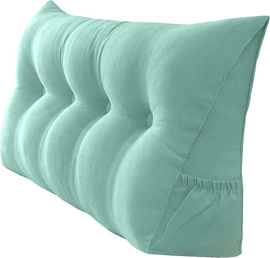 Triangular Reading Bed Rest Pillow Large Bolster Cushion Headboard Backrest Wedge Pillow with Removable Cover and Two Large Side Pockets (Turquoise, 47 x 8 x 20 inches)