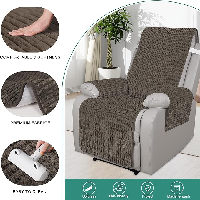 Foxdecor Recliner Chair Covers, Recliner Cover Non-Slip Chair Covers, Washable Recliner Couch Cover Furniture Protector, Cover for Recliner Chair with Elastic Straps. (Chocolate, 23" W)