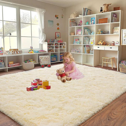 Area Rugs for Living Room, Shaggy Carpets for Living Room, Upgrade Non-Slip Plush Rugs for Kids' Room, Perfect Decor for Modern Home Light Champagne 4x6 Feet