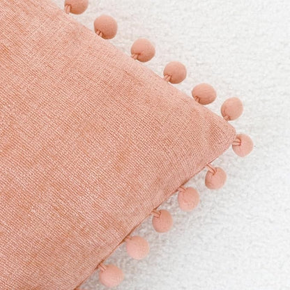 CaliTime Throw Pillow Covers Decorative 16 X 16 Inches Pack of 2 Cozy Solid Dyed Soft Chenille Cushion Cases with Pom Poms for Couch Sofa Bed Living Room Home Dusty Pink