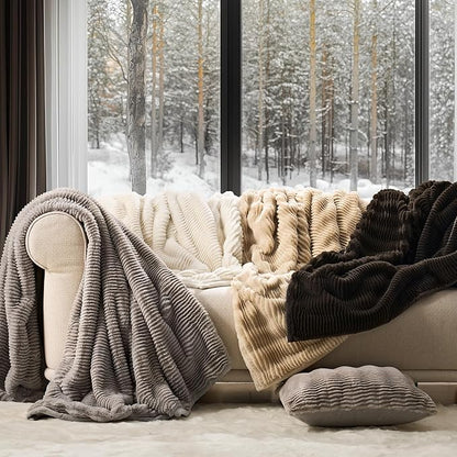 EVERGRACEHOME Ultra Soft Faux Fur Throw Blanket for Couch, Luxury Sculpted Texture Faux Rabbit Fur Blanket for Bed, Fluffy Thick Plush Warm Fuzzy Throw, 920GSM (Dark Brown, 60''x80'')